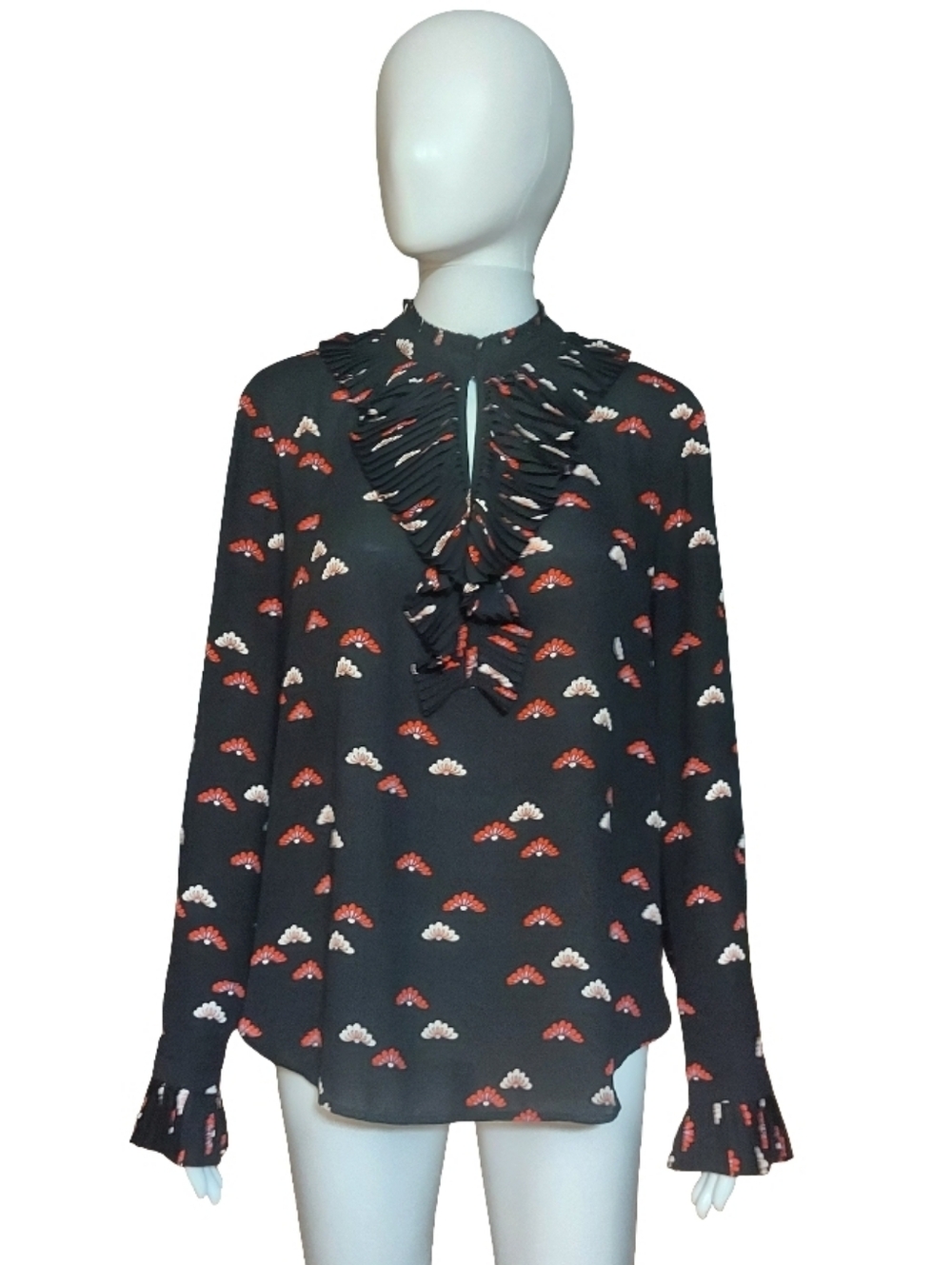 Ann Taylor Printed Ruffle Keyhole Blouse